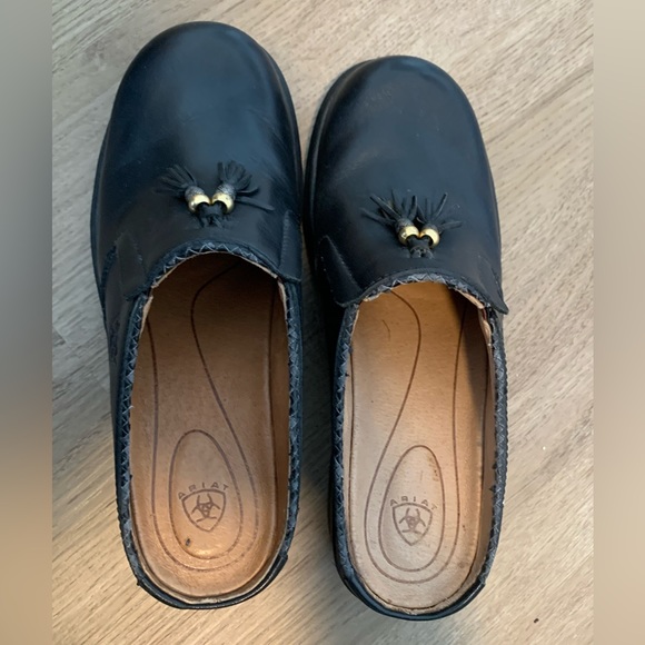 Ariat black leather clogs mules tassels womens 6.5 western comfort - Picture 7 of 7